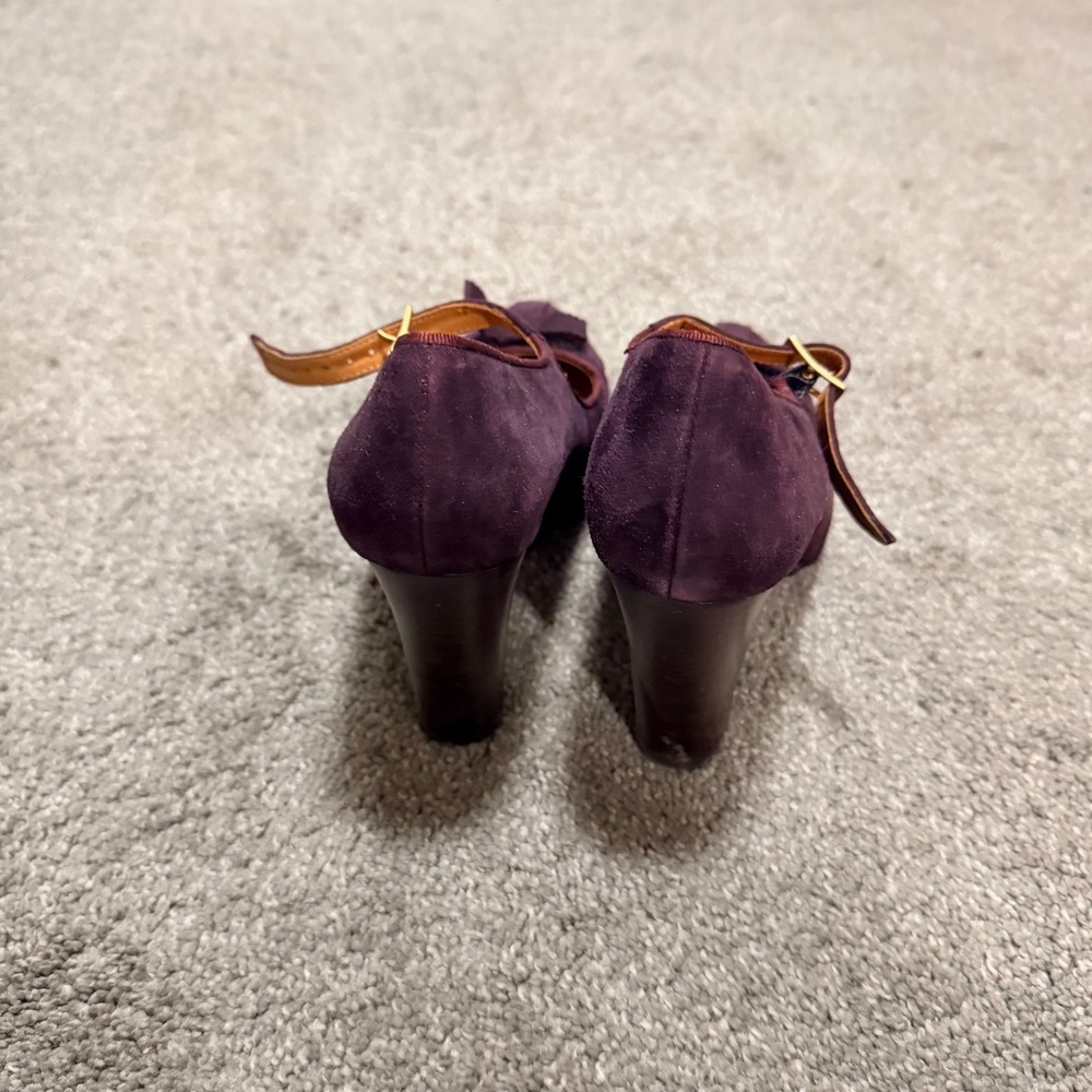 Chie Mihara Purple Suede Mary Jane Pumps Bow Block Heel Made in‎ Spain Size 37 - Picture 4 of 10